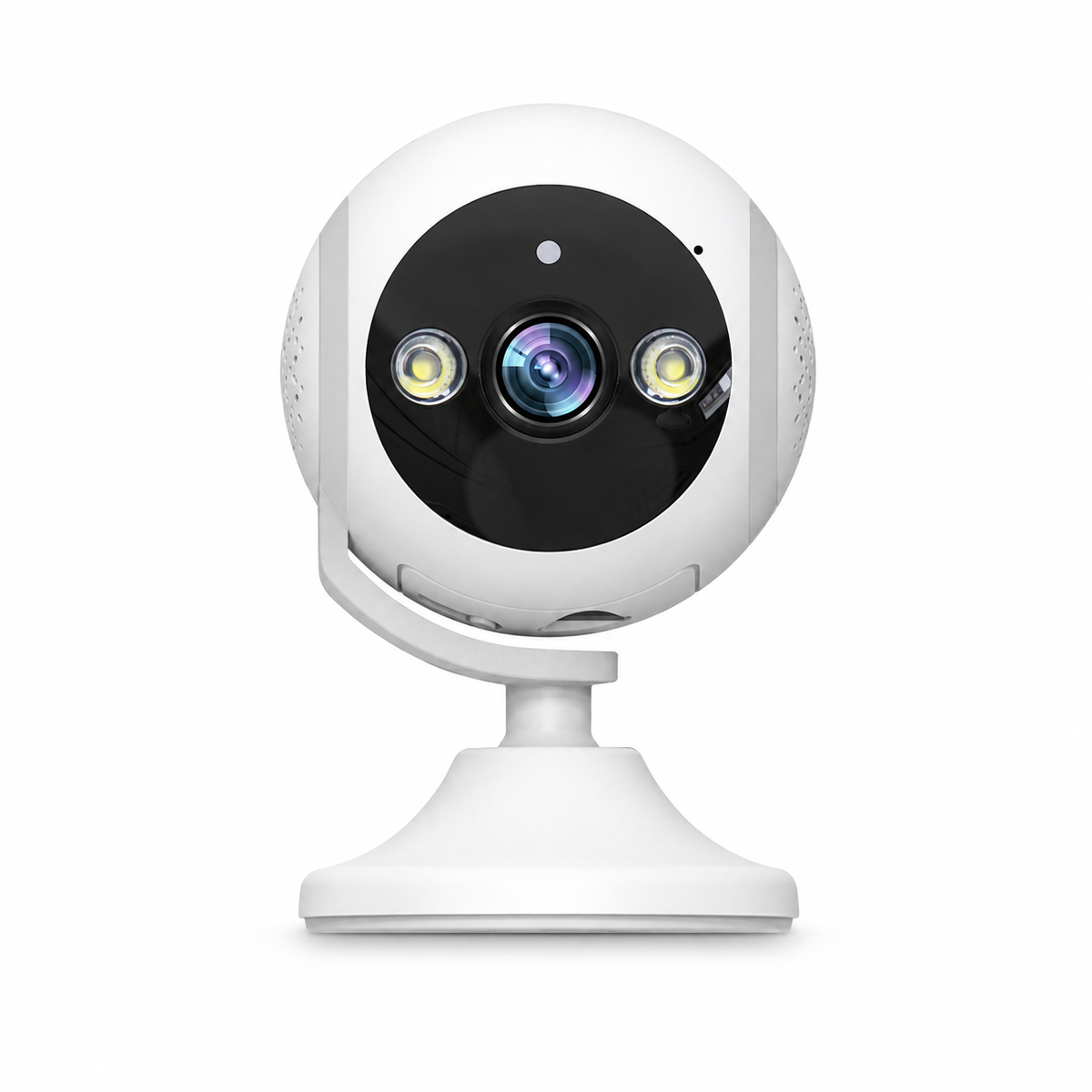 SightSys SHM-M32I310-EL white spherical camera with black front panel and pedestal stand, front view