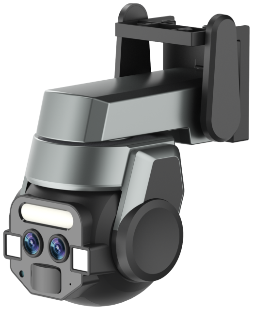 Q820 4MP dual-lens PTZ security camera by SightSys on a white background.