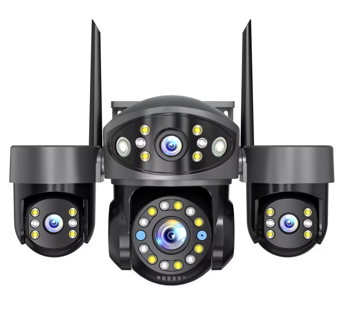 SightSys STG-A12Q83SY13-X black camera with four lens modules and two upright antennas, front view
