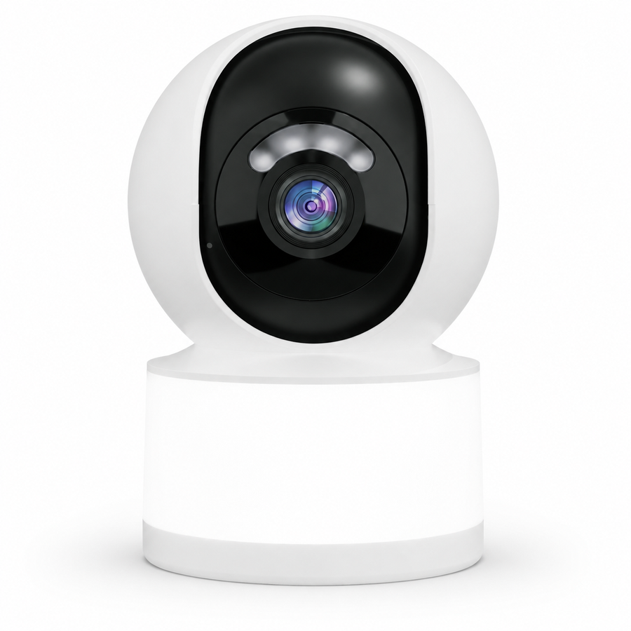 SightSys SHM-M32Y611-L white camera with black front panel and cylindrical base, front view